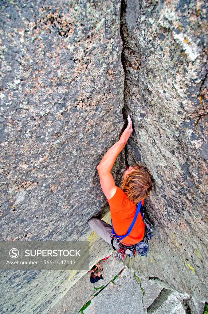 Rock climbing a route called Heartbreaker which is rated 5,10 and located on The Heartbreaker at The City Of Rocks National Reserve near the town of A...
