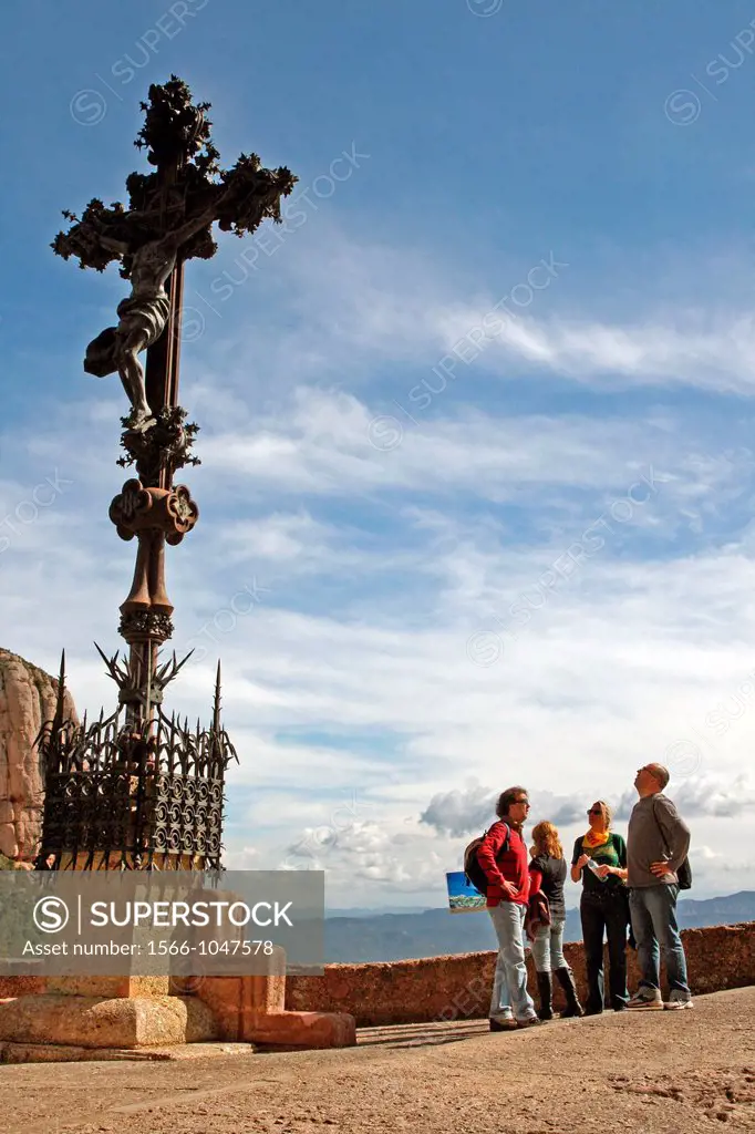 crucifix, monumental Via Crucis, Cami de la Cova, Montserrat, Catalonia, Spain