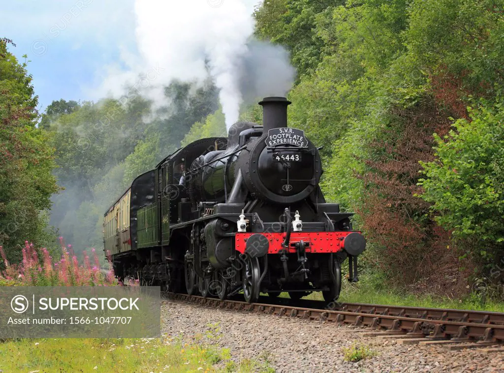 ´The S V R  Footplate Experience´  Ivatt Class 2, 2-6-0, No 46443 steams through the Severn Valley At Trimpley, Worcestershire, England, Europe