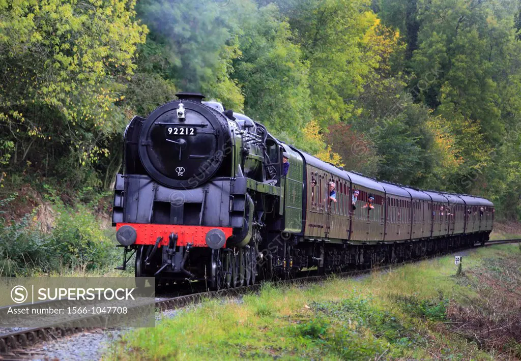 British Railways 9F, 2-10-0, No 92212 hauls a passenger train towards Highley, Shropshire, England, Europe