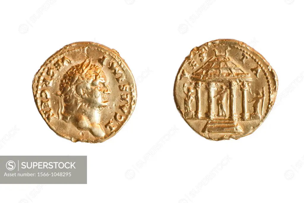 Titus 79-81 CE Gold 7 1gr Left, head of Titus  Right circulaR shrine