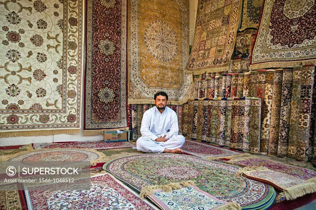 Carpet shop, Abu Dhabi, United Arab Emirates, Middle East.
