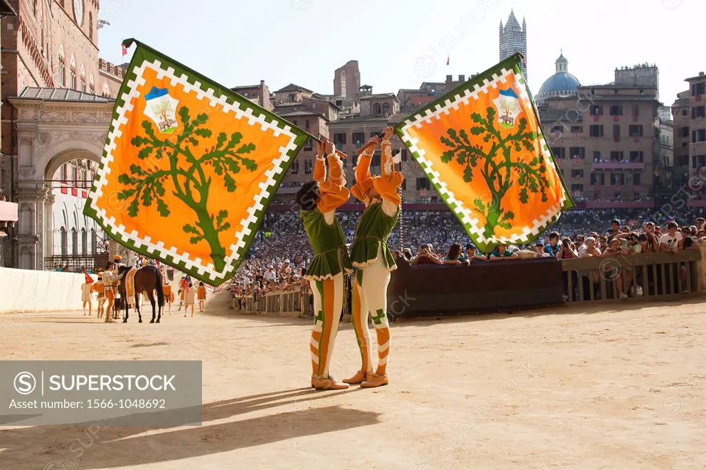 contrada of the woods, historical parade, palio of siena, siena, tuscany, italy, europe