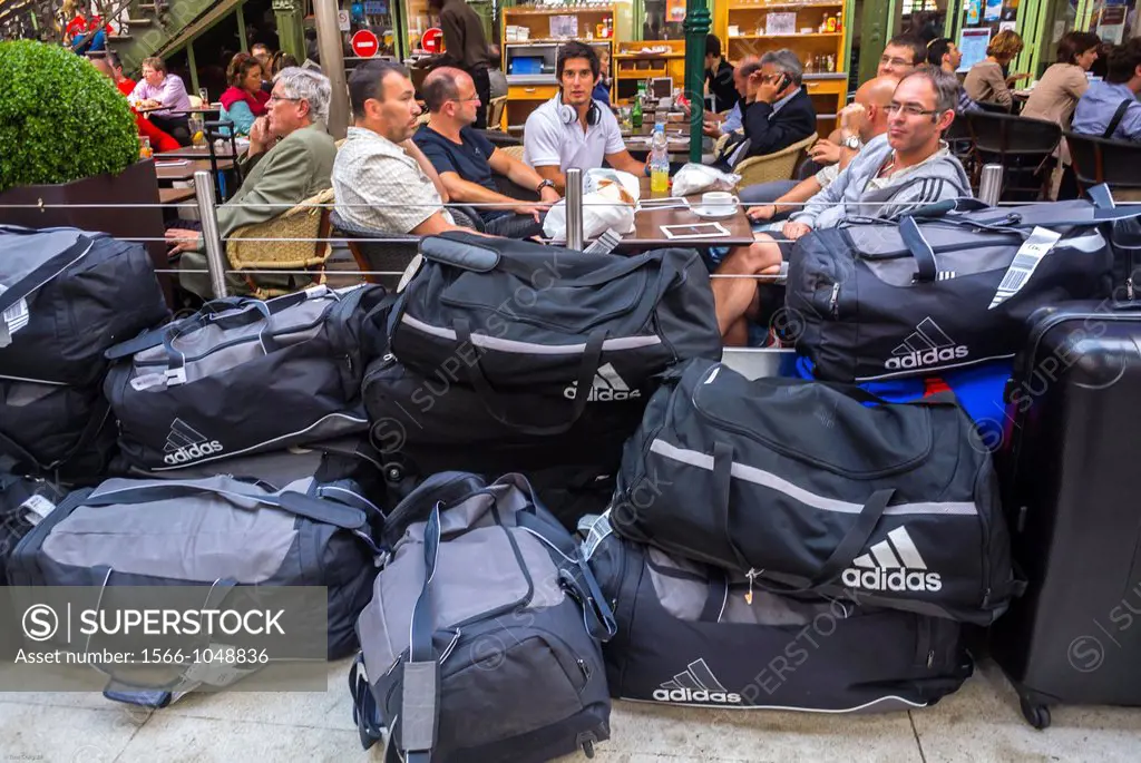 Paris, France, Tourists with pile of Luggage, Waiting in Train Station, Gare de Lyon,