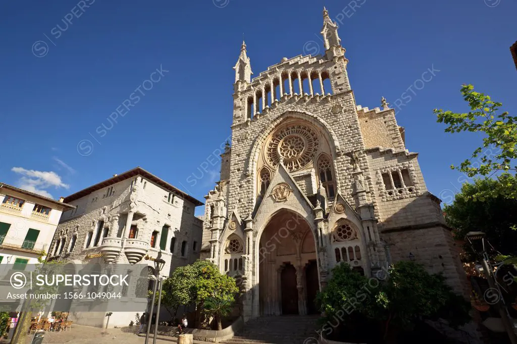 Parish Church of San Bartolome, XII century original, reconstructions of the seventeenth and twentieth century Constitució Plaza Soller Majorca Spain ...