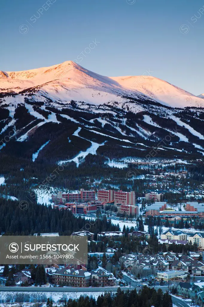 USA, Colorado, Breckenridge, elevated town view from Mount Baldy, dawn