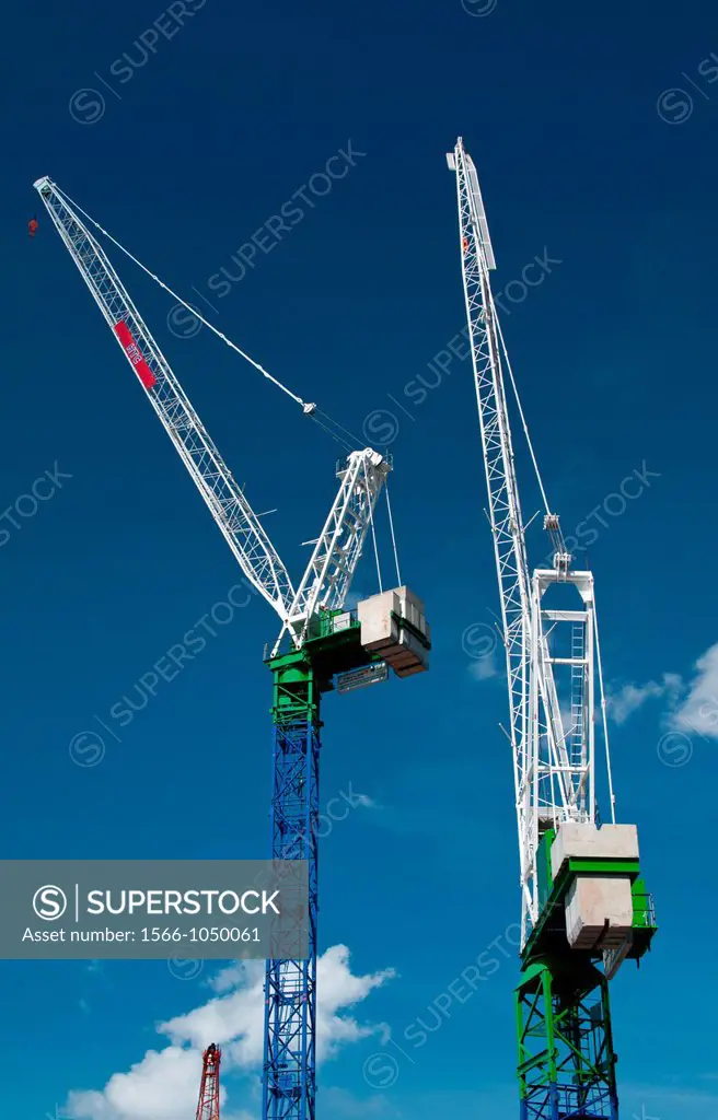 Construction cranes at Tottenham Court Road transport development, London
