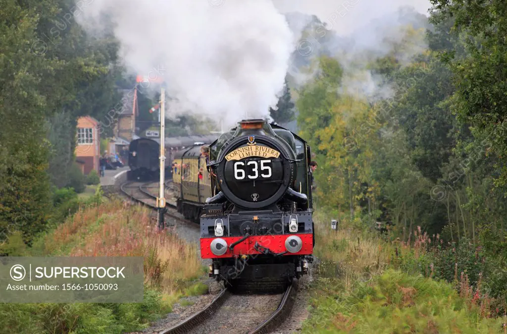 GWR ´King´ 4-6-0 No 6024 King Edward the 1st powers out of Hampton Loade Station on the Severn Valley Railway, Shropshire, England, Europe