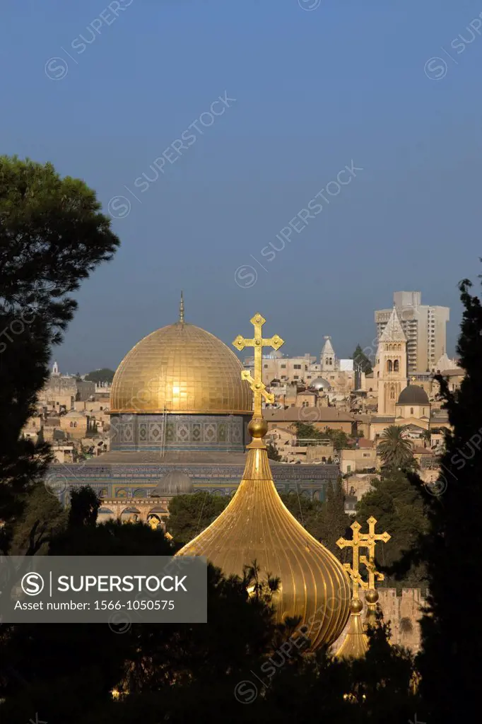 Russian Orthodox Church Domes And Dome Of The Rock Temple Mount Old City Jerusalem Israel