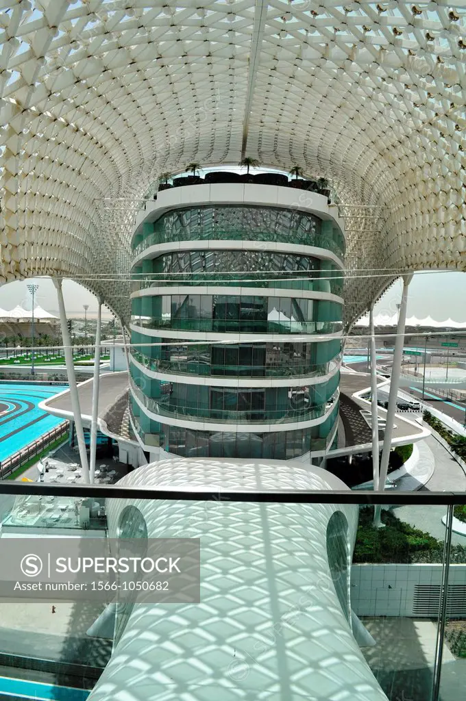 Abu Dhabi, United Arab Emirates: the Formula One Yas Marina Circuit, at Yas Island, seen from the Viceroy Hotel