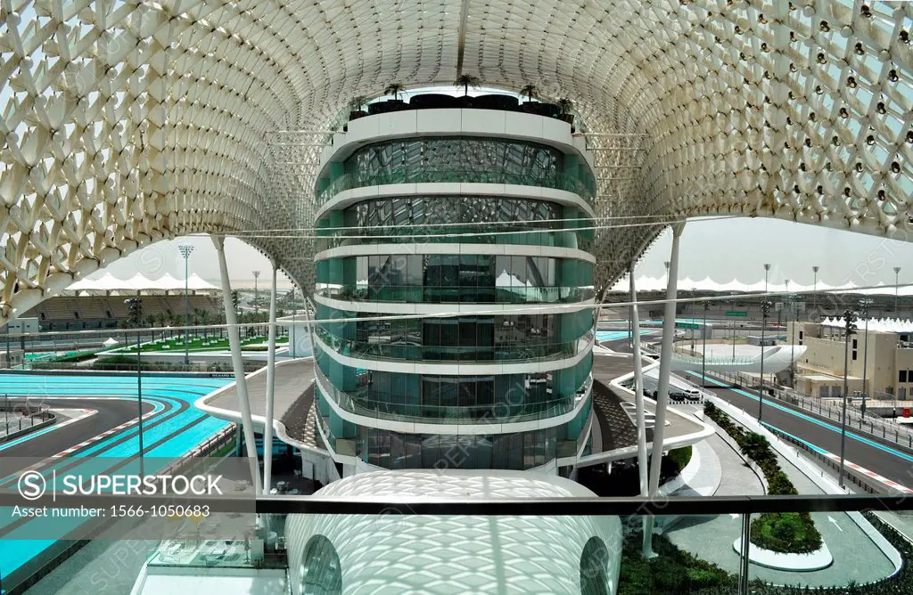 Abu Dhabi, United Arab Emirates: the Formula One Yas Marina Circuit, at Yas Island, seen from the Viceroy Hotel  