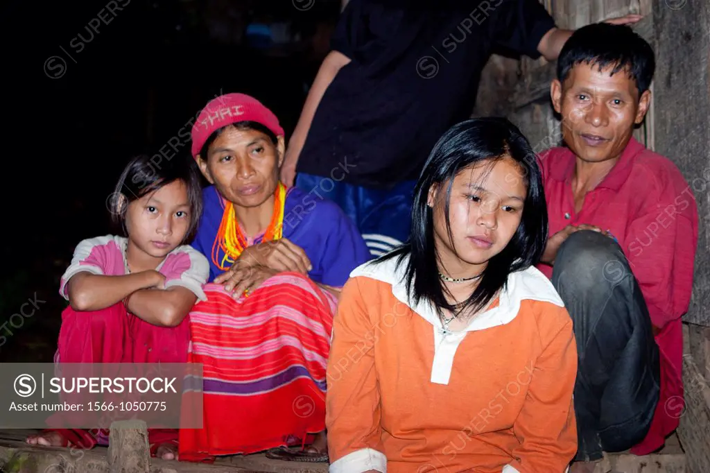 Family group Karen ethnic group people  Baan Mae Jork village  Chiang Mai province  Thailand