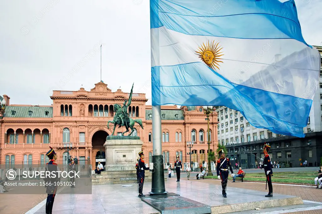 The Argentina flag  Casa Rosada, Plaza de Mayo, Buenos Aires, Argentina.