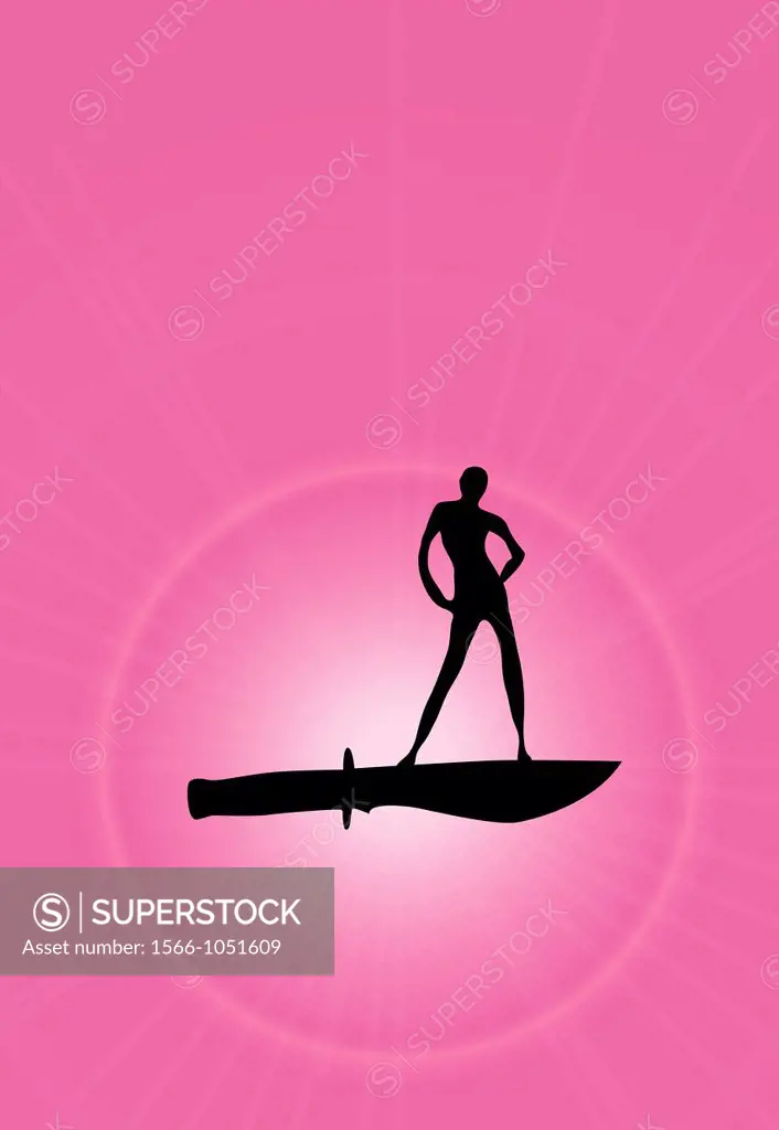 Woman standing on a knife