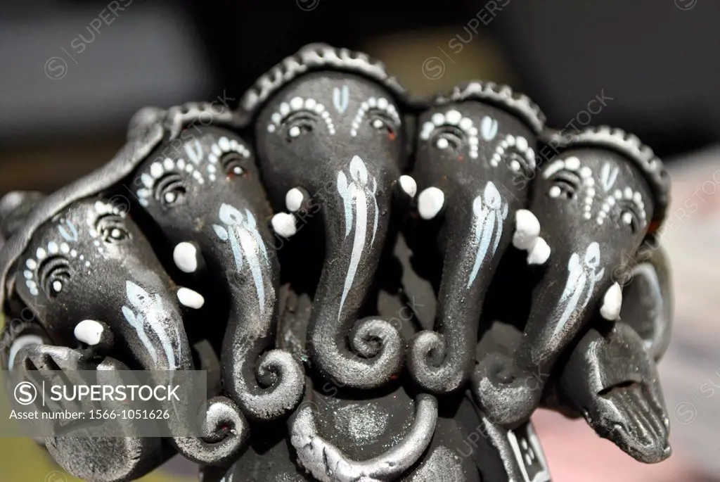 Terracotta PanchMukhi ganesha, five elephant headed god ganesha in black,Poona,Maharashtra,India