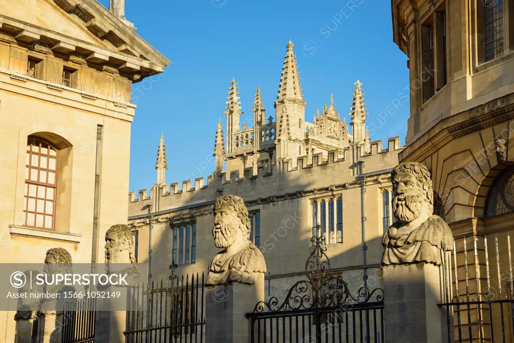 View from Broad Street of the Bodleian Library and Sheldonian Theatre, Oxford University, England, UK