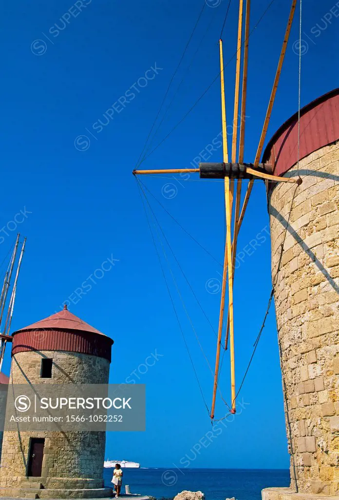 Windmills  Mandraki Port  Rhodes  Dodecanese  Greece.