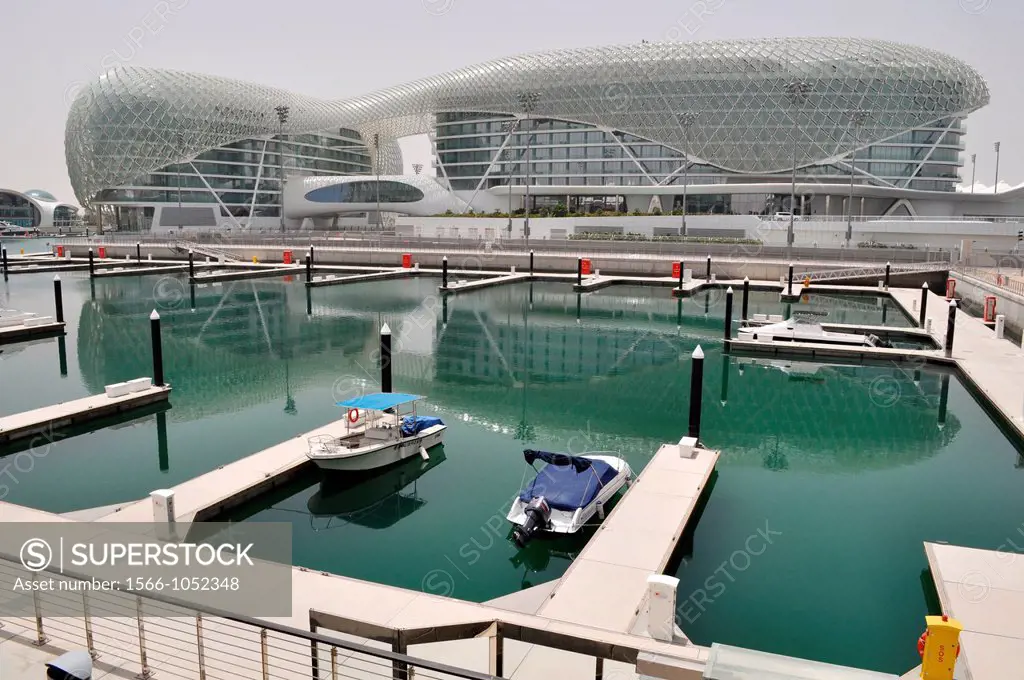 Abu Dhabi, United Arab Emirates: the Viceroy Hotel and the Yas Marina, at Yas Island