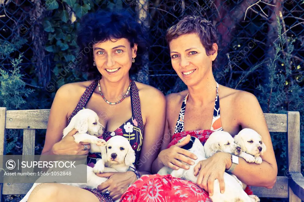 young women with a dog brood