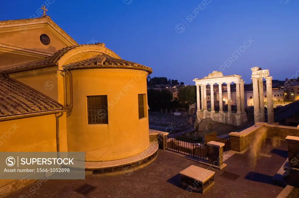 Columns of the Temple of Vespasian, Temple of Saturn, Forum Romanum, Roman Forum, Rome, Lazio, Italy, Europe.
