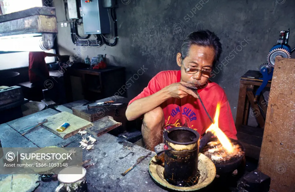 Craftman working with silver  Yogyakarta  Java  Indonesia