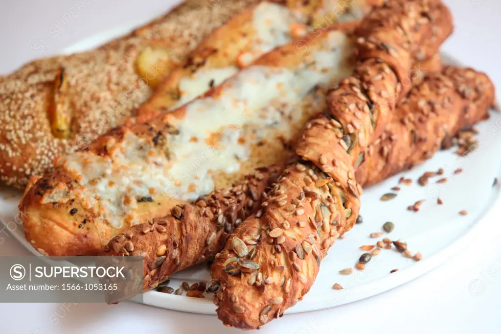 Breadsticks grissini selection of breadsticks topped with poppy seeds, sesame and herbs