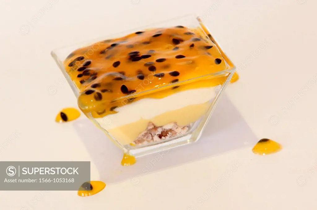 Passion fruit and white chocolate mousse dessert