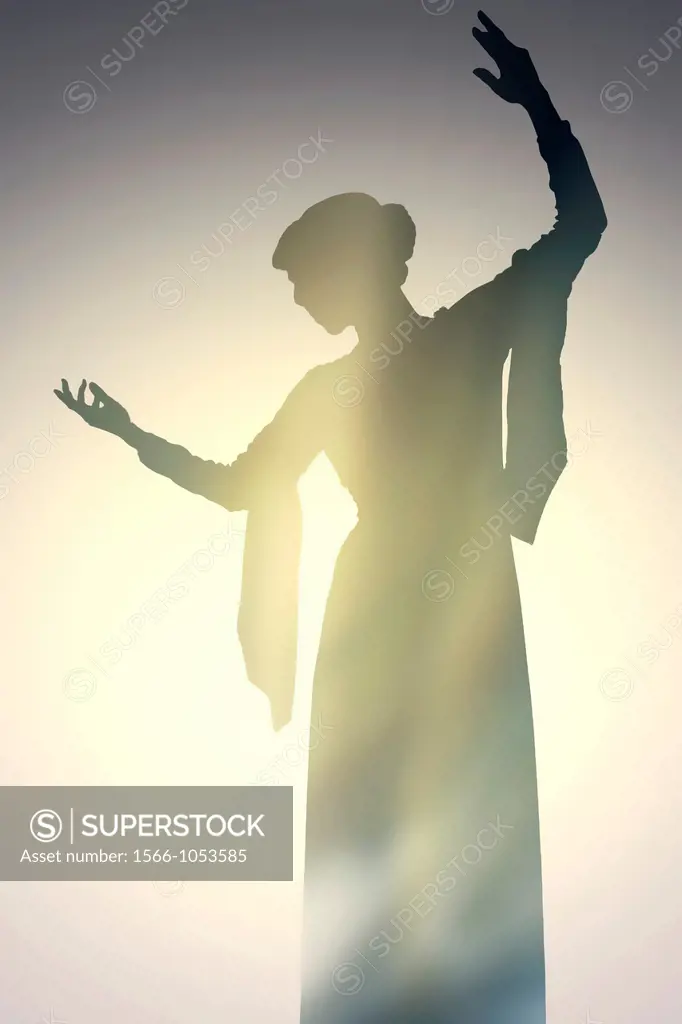 Silhouette of a woman dancing in an elegant dress