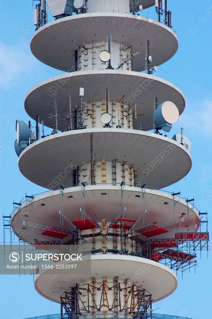 Detail of the Hamburg Fernsehturm tv tower, designed like a stack of disks