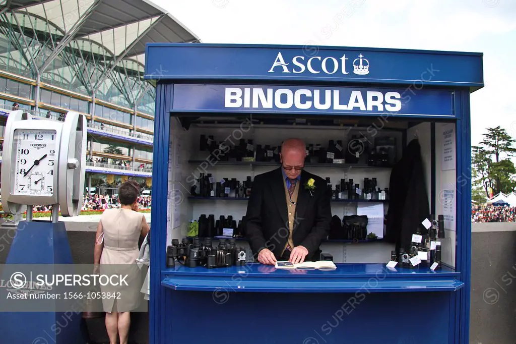 Binoculars shop in the Royal Ascot Enclosure, Ascot, UK,Europe