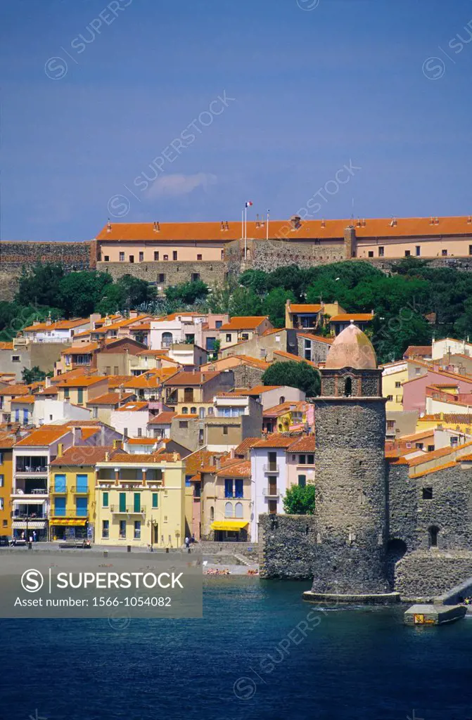 Notre Dame des anges church and Collioure´s town, Eastern Pyrenees, Languedoc-Roussillon, France