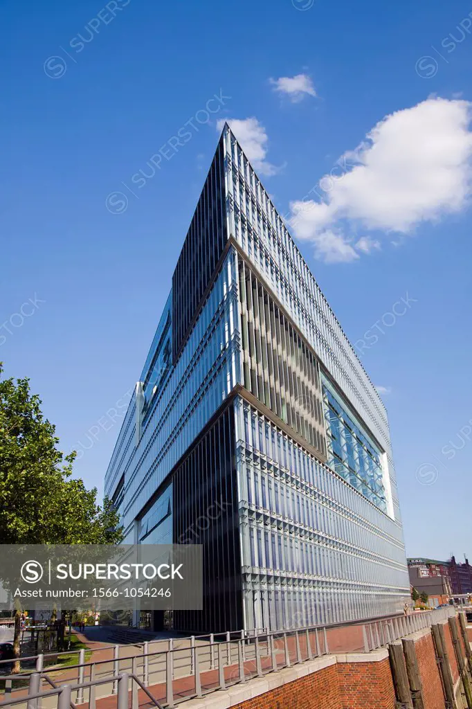 View of the modern ZDF German Television Building in the Deichtorcenter in Hamburg, Germany