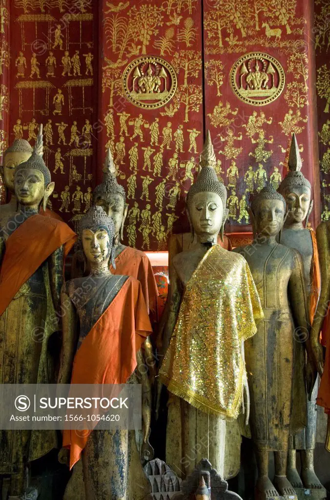 Buddha statues in the Funerary Carriage Hall, Wat Xieng Thong, Luang Prabang, Laos
