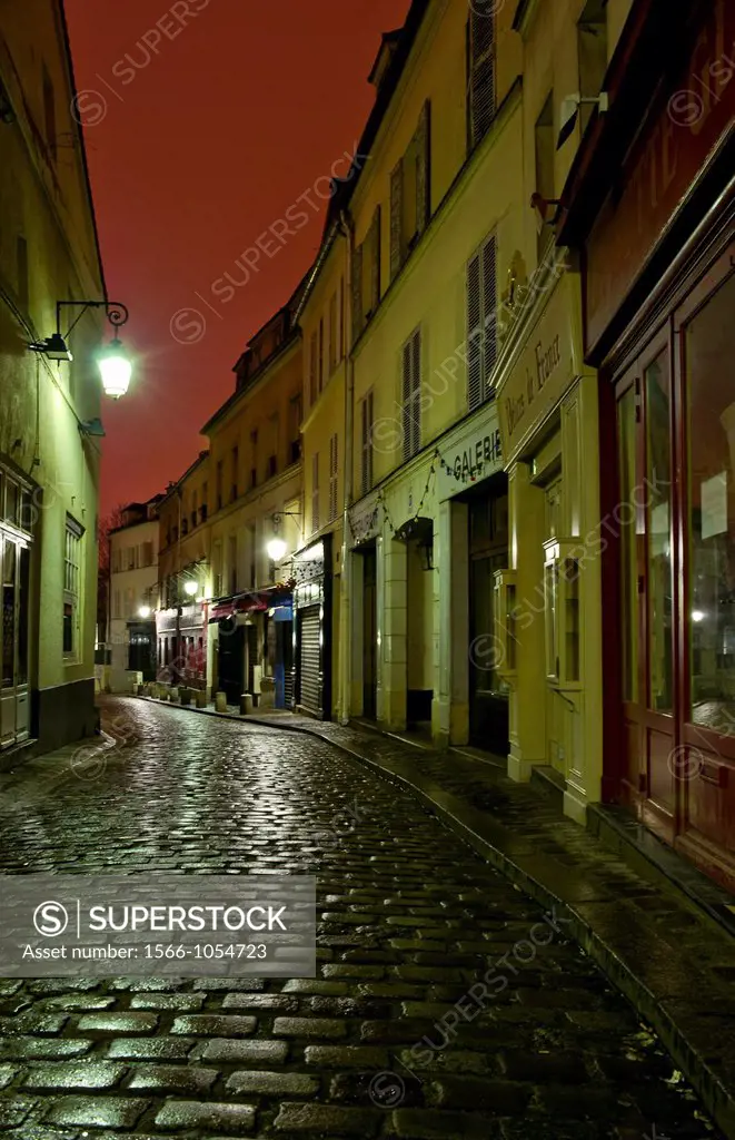 Rue Norvins at night, Montmartre, Paris, France