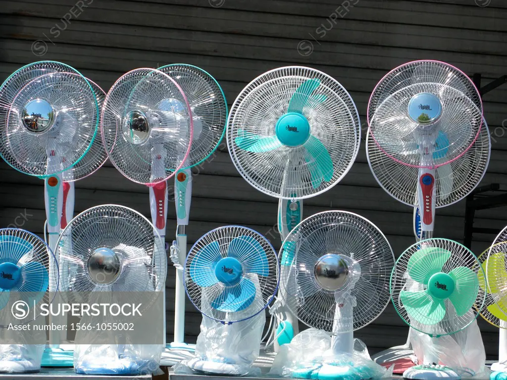 ventilation fans in shop market stall stand outdoors