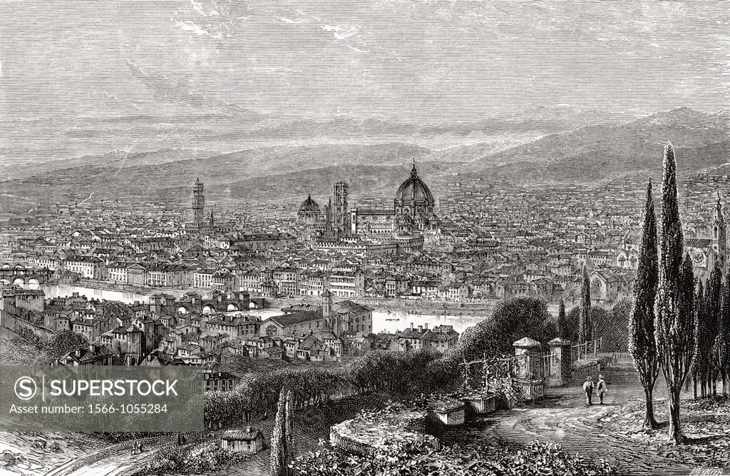 A view of Florence, Tuscany, Italy from the terrace of San Miniato, in the late 19th century  From Italian Pictures by Rev  Samuel Manning, published ...