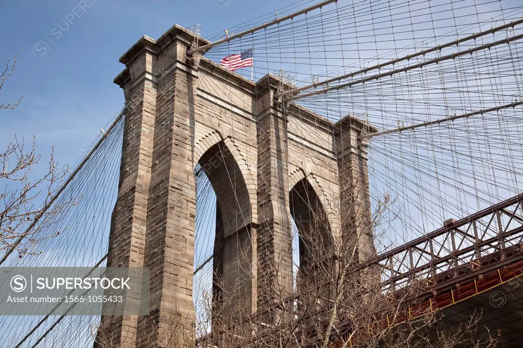 Brooklyn Bridge viewed from Brooklyn, New York City, United States of America