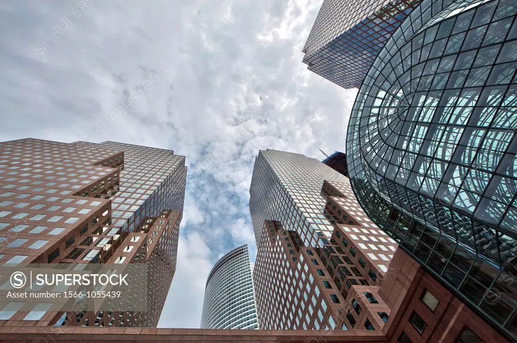 From left to right, AT&T building, Goldman Sachs and American Express Tower, Three World Financial Center in Manhattan, New York City, United States o...