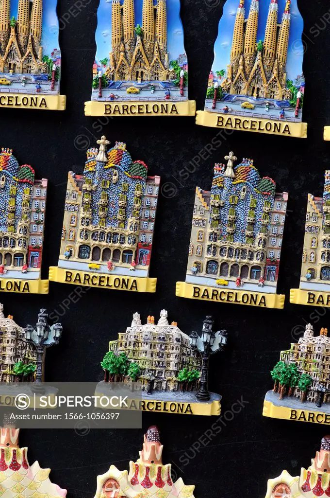Fridge magnets, souvenirs, Barcelona, Catalonia, Spain