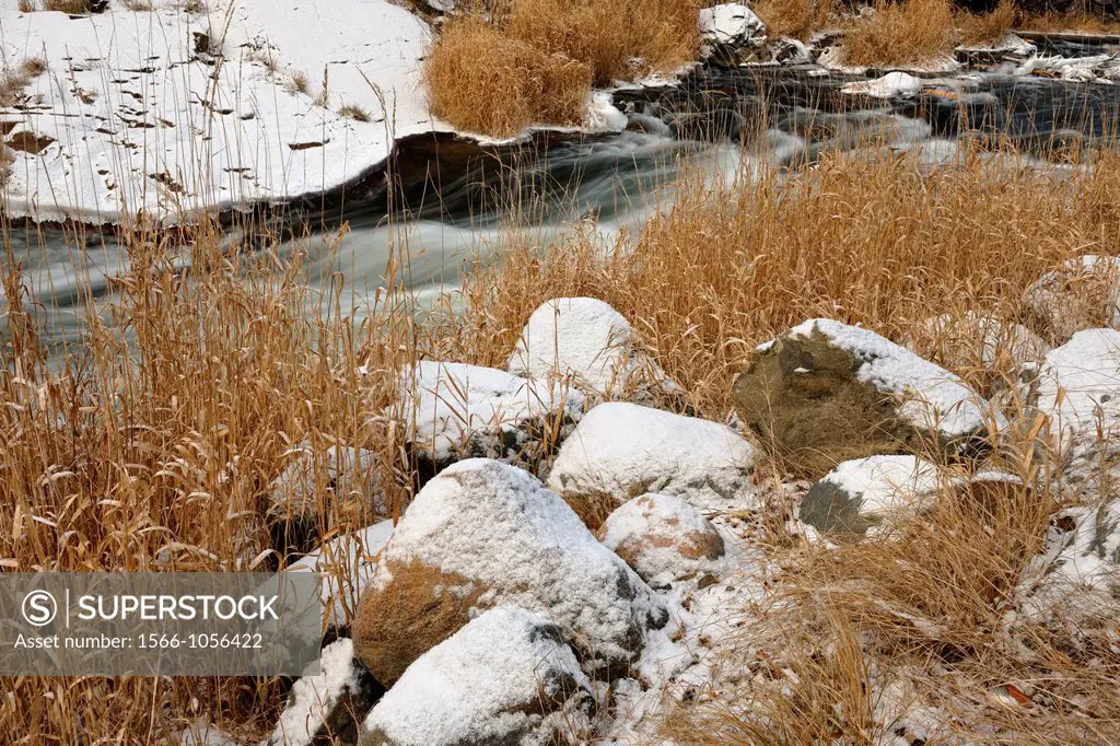 A dusting of snow along Junction Creek in late autumn, Greater Sudbury Lively, Ontario, Canada