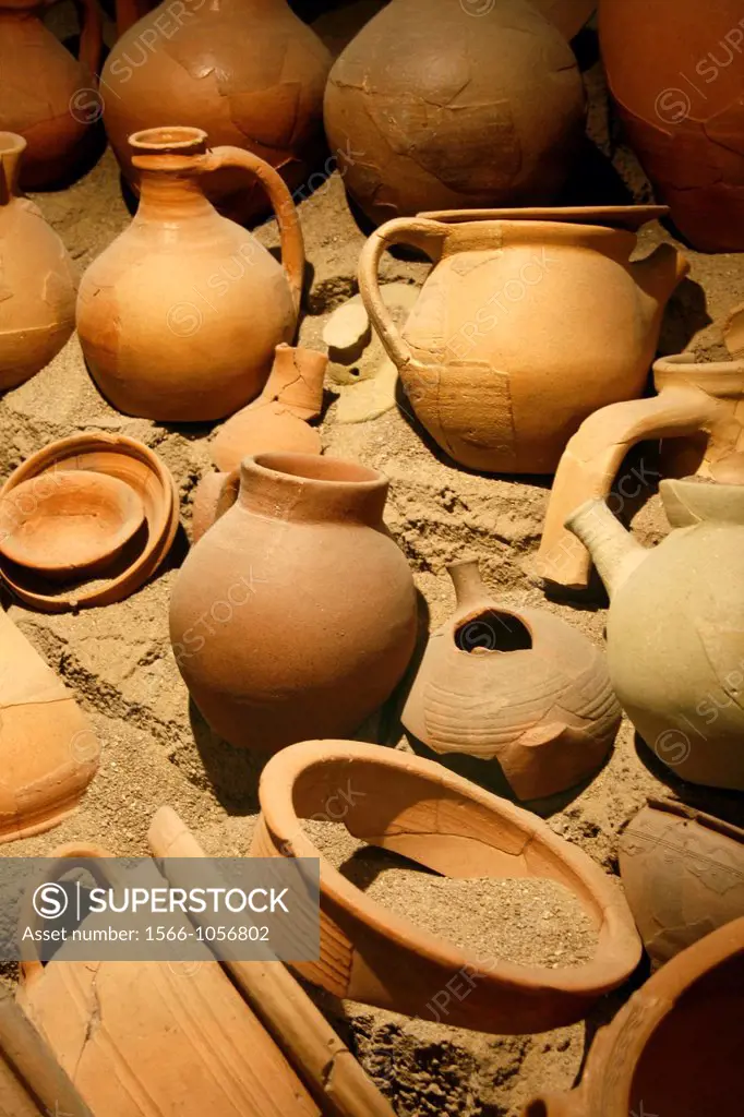 roman pottery display in a museum in rome, italy