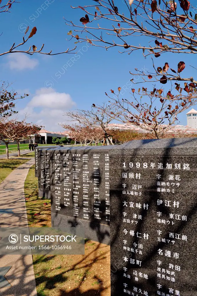Okinawa, Japan: victims names at the Peace Memorial, to remember the many Japanese people that committed suicide during the American invasion Okinawa...