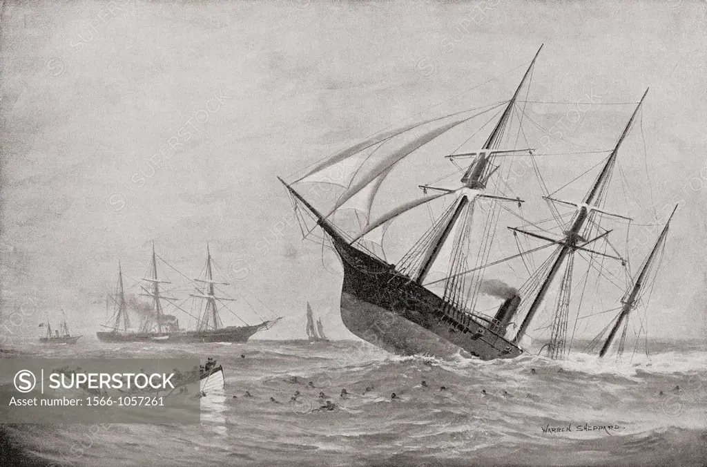 The Sinking of CSS Alabama during the Battle of Cherbourg in 1864  From Famous Men and Great Events of the 19th century