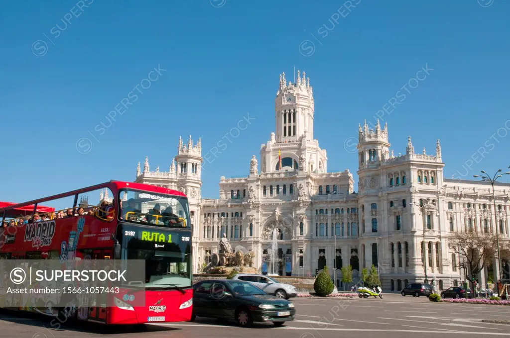 Cibeles Square and tourist bus  Madrid, Spain 