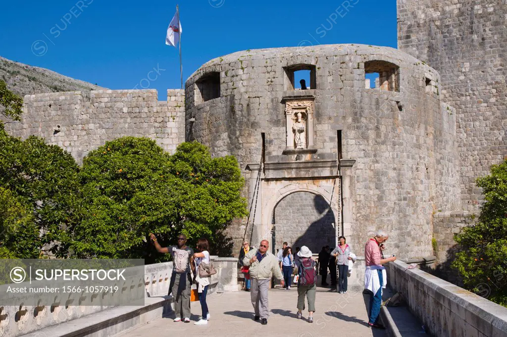 Pile Gate outside Grad the old town Dubrovnik city Dalmatia Croatia Europe