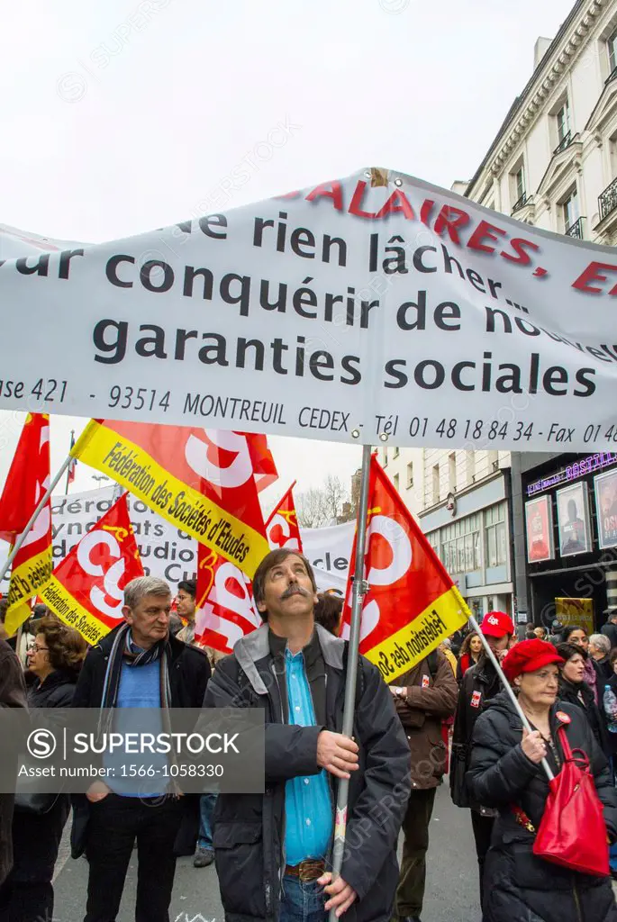 Paris, France, People Marching in Anti-European Economic Austerity Measures Demonstration, by Leftist Labor Unions, and Political Party,