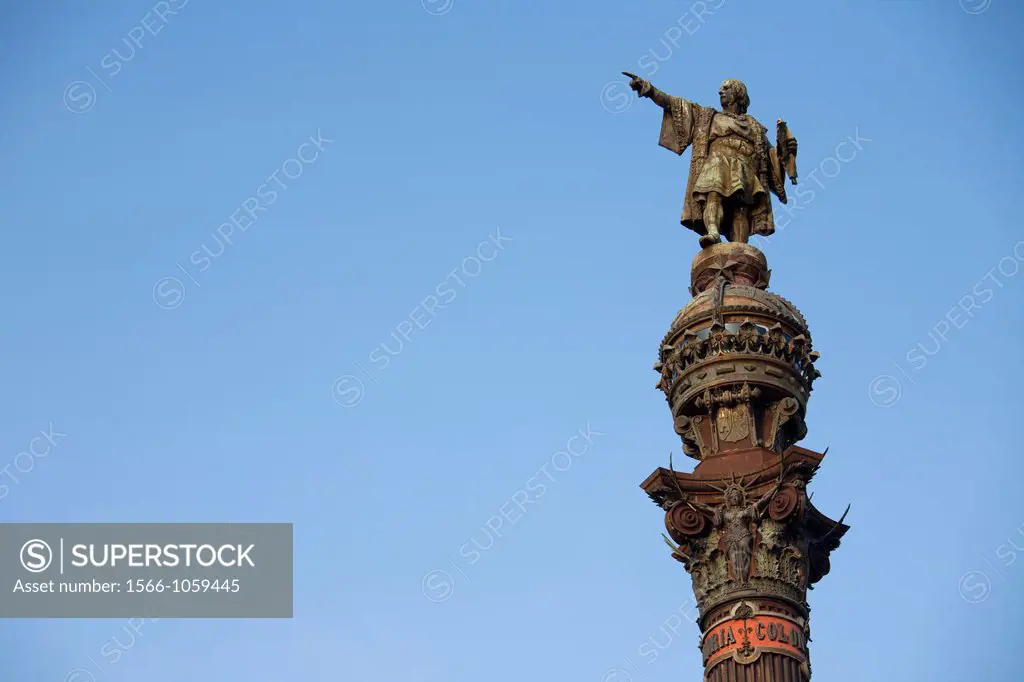monument to christopher columbus, plaza portal de la pau, barcelona, catalonia, spain, europe
