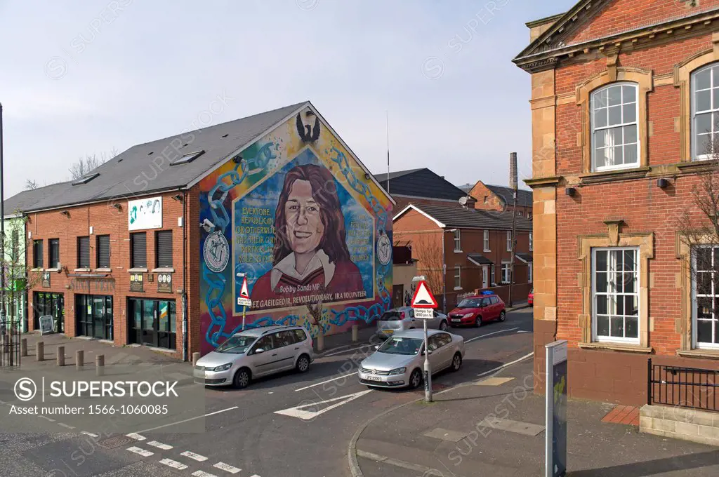 A mural dedicated to republican hunger striker Bobby Sands  Murals depicting the region´s past and present political and religious divisions  Belfast ...