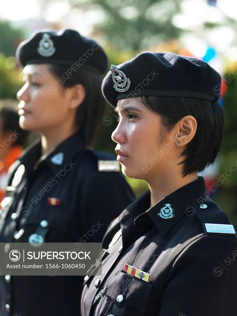 Two female soldiers standing in attention in Johor, Malaysia