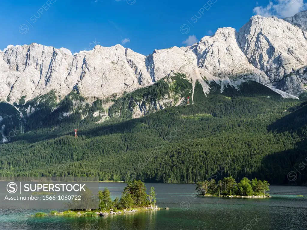 Lake Eibsee with the Wetterstein Mountain Range close to Garmisch-Partenkirchen in county Werdenfelser Land  Lake Eibsee is one of the major natural a...